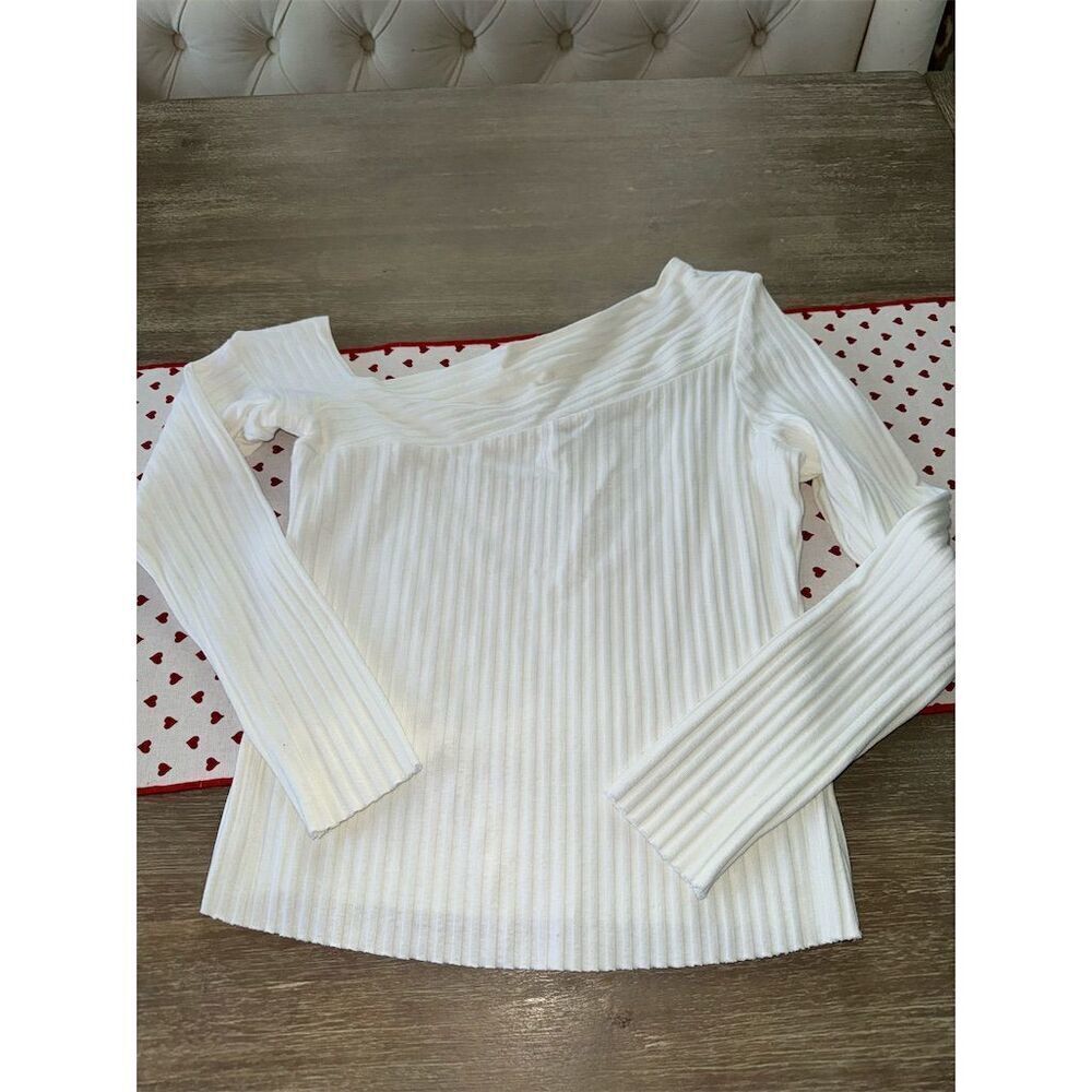 The Range Women's Off Shoulder Ribbed Blouse White‎ Long Sleeve Size L - Picture 2 of 6